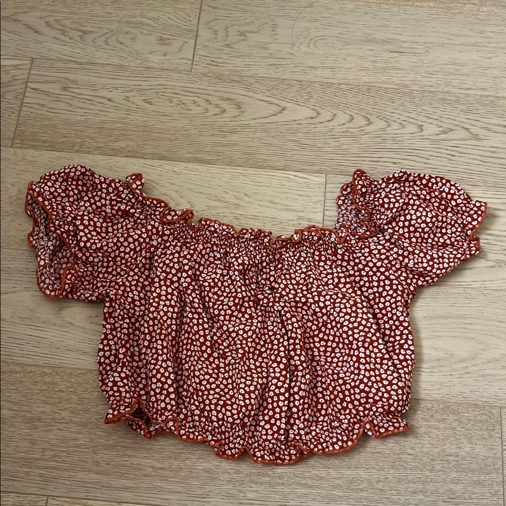 Stylish Off-Shoulder Red Polka Dot Flower Blouse